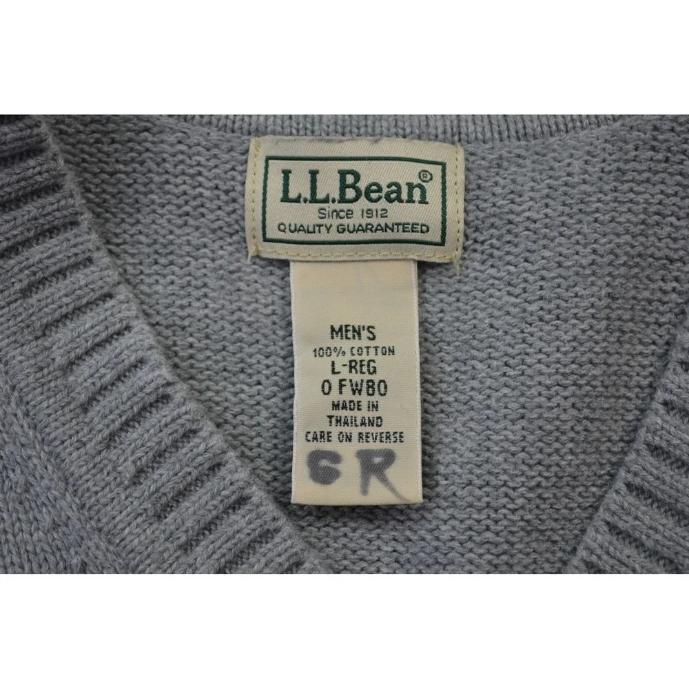 LLBean Mens‎ V Neck Sweater Vest Gray Cotton L REG Classic Preppy